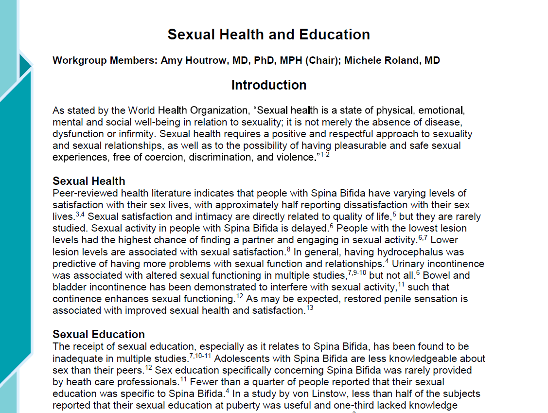 Sexual Health and Education Guideline Spina Bifida Association